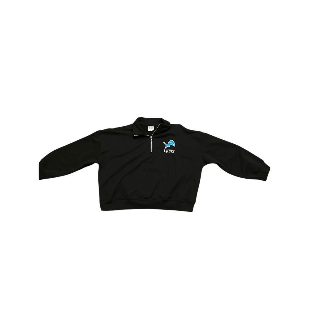 Detroit Lions NFL Cropped Quarter Zip Pullover Sweatshirt Black Women’s X-Large - Picture 4 of 10